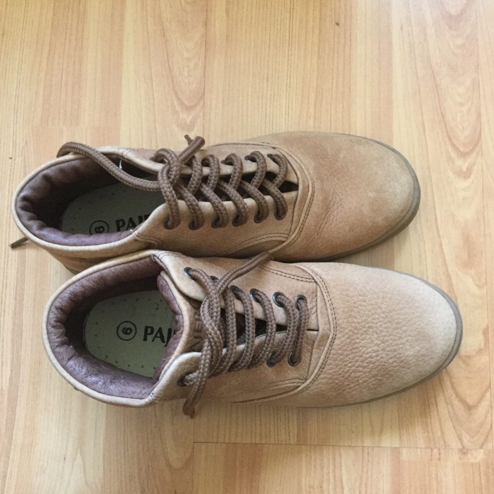 Tan leather lace up boots